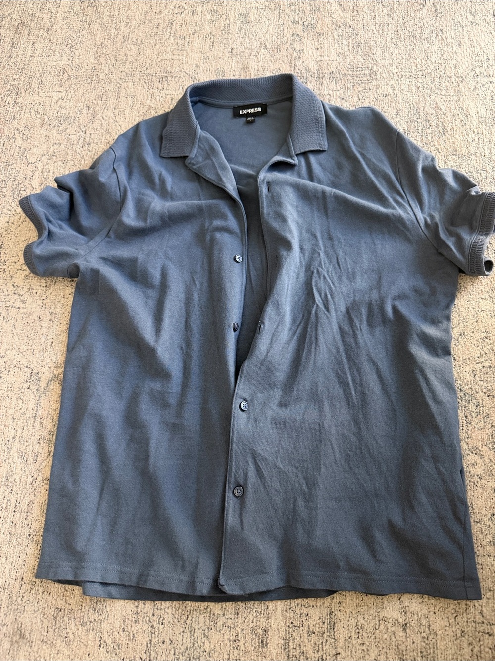Express Men's Short Sleeve Button Polo Shirt - Blue Gray